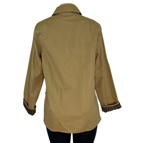 Dennis Basso Womens Tan Jacket With Leopard Print Lining Snap Button Sz XS - Picture 3 of 8